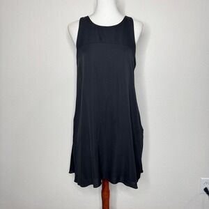 MILLY Silk Swing Dress 12 Black Sleeveless Pockets Flirty Feminine Ballet‎ Core